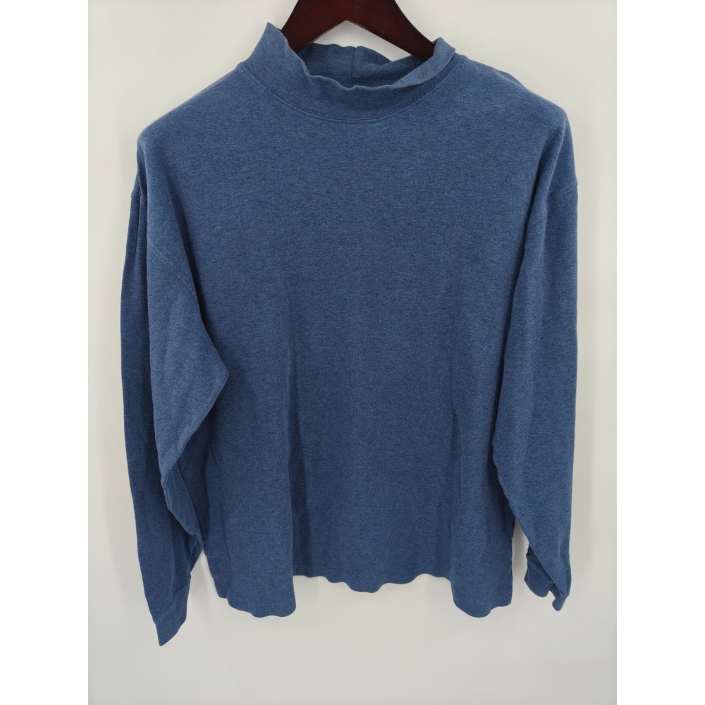 LL Bean Mens XL Blue Heathered Cotton Long Sleeve Mock Neck Shirt 0YP56